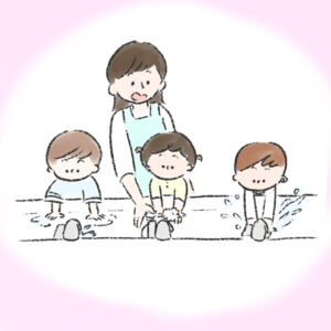 保育園　子どもたちの手洗い