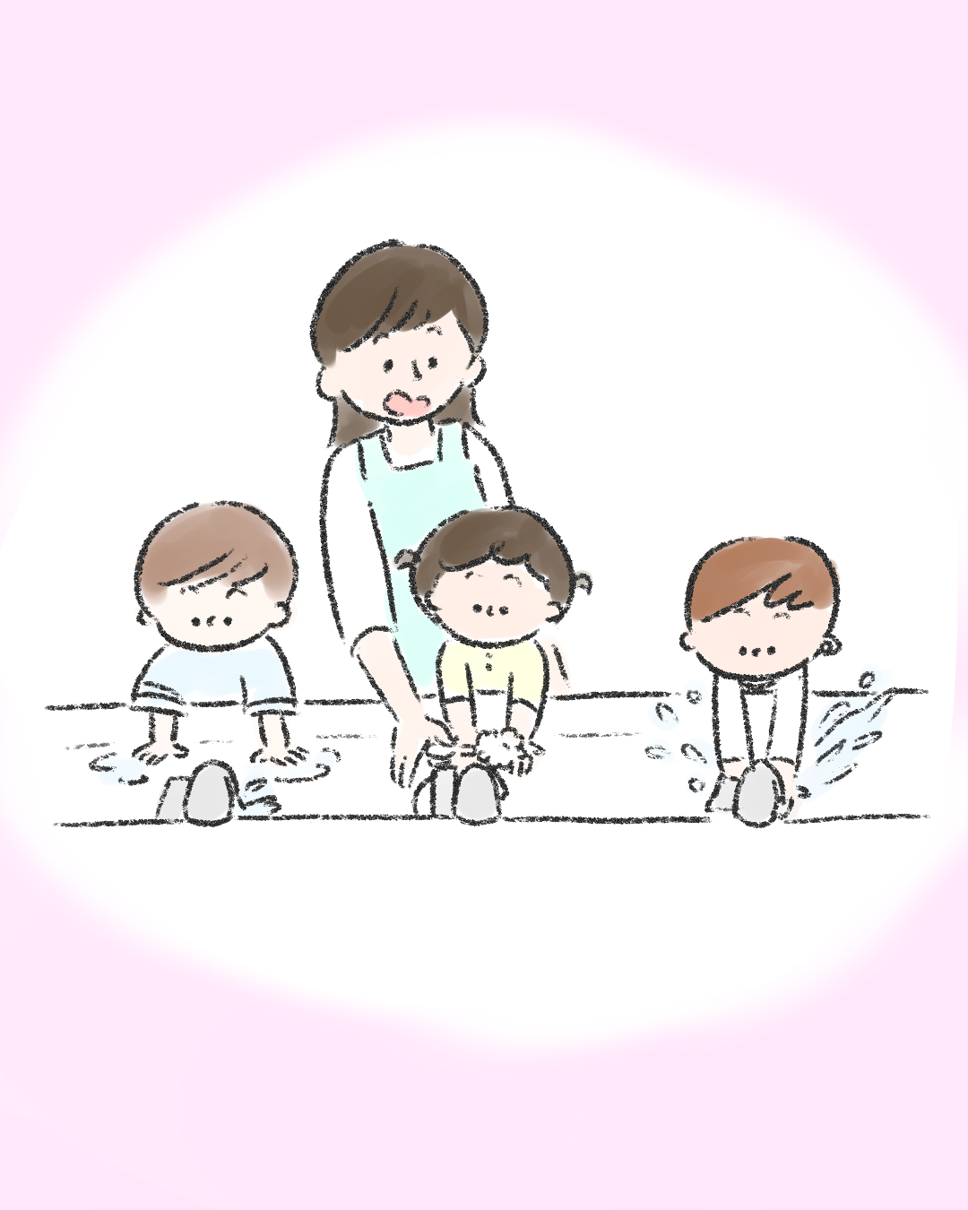 保育園　子どもたちの手洗い